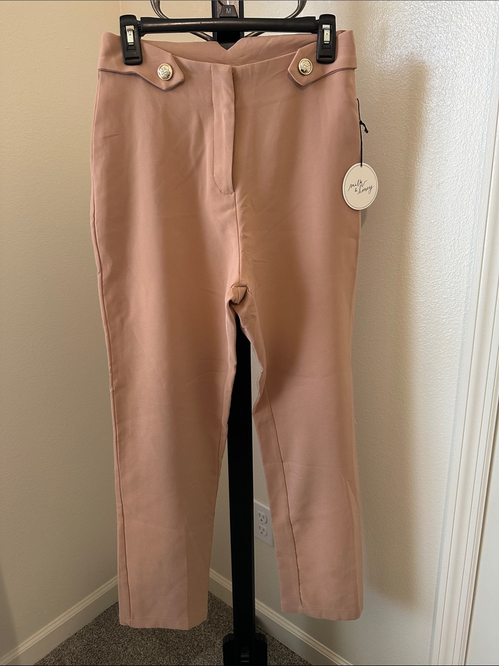 Women's Blush Pink Tailored Pants with Decorative Buttons